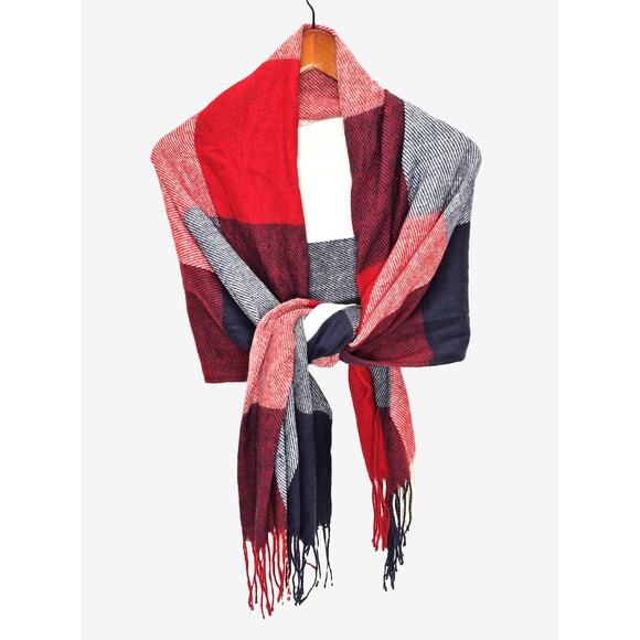 Red White Blue Blanket Scarf Acrylic Oversized Plaid – Pre-Owned VGC - Picture 1 of 7